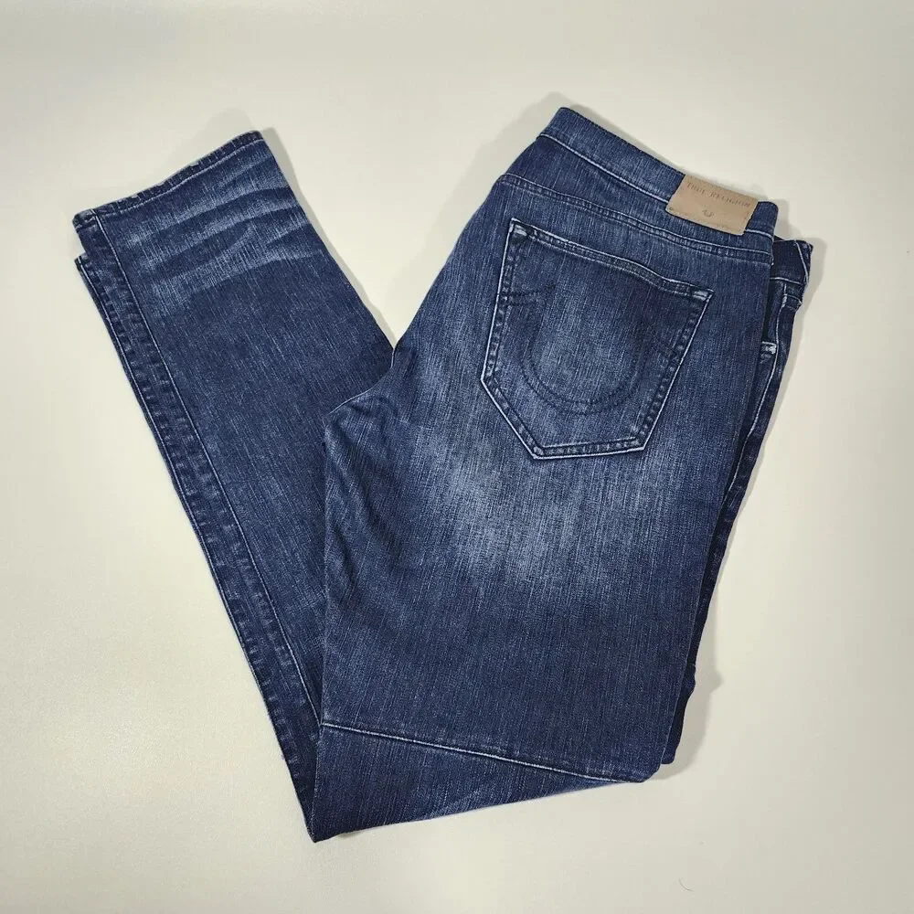 True Religion Striped Jeans Men's 38/32 Rocco Relaxed Skinny 112790 Motorcycle